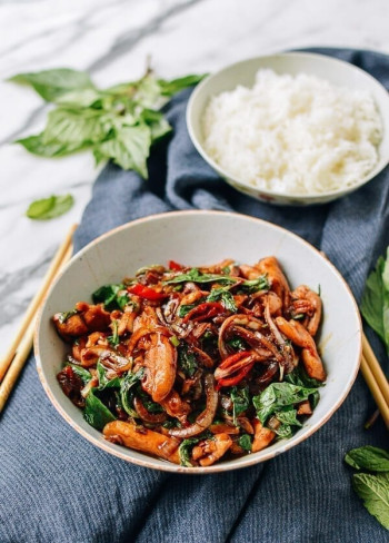 Stir fried basil leaves